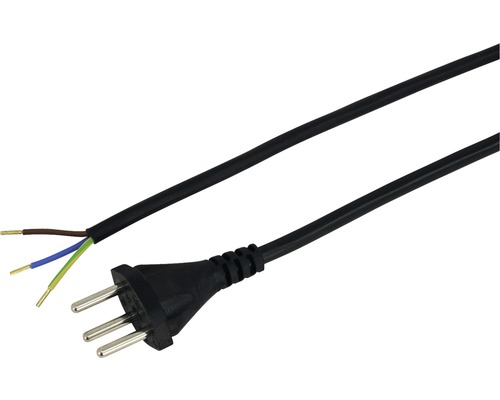 Anschlussleitung 3x1mm² T12 schwarz Schwarzes Stromkabel mit Stecker