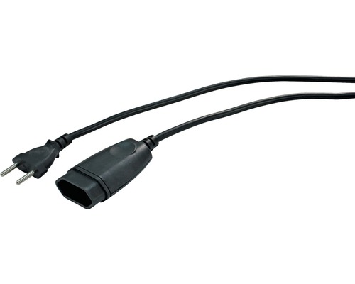 Verlängerungskabel 2x1mm² T11/T11 5m schwarz Schwarzes Netzkabel mit Stecker und Buchse