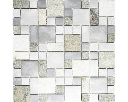 Natursteinmosaik XSA525 mix quarzit-aluminium 30x30 cm