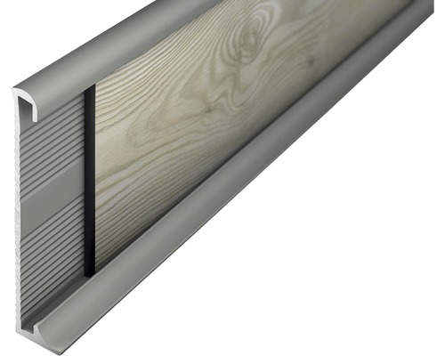 Plinthe Prinz aluminium non perforée titane 11x60x2700 mm Section transversale d''un revêtement mural avec panneau