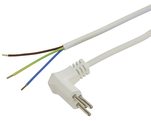 Câble de raccordement 3x1mm² 2m blanc avec un connecteur coudé