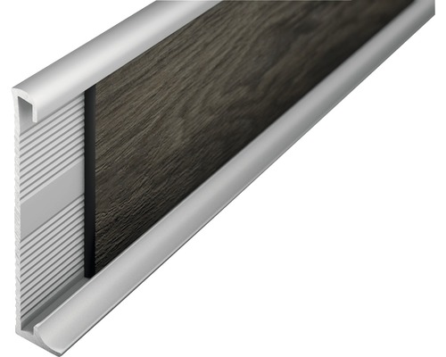 Plinthe Prinz aluminium argent 11x60x2700 mm Image d''une plinthe avec décor en bois et cadre argenté