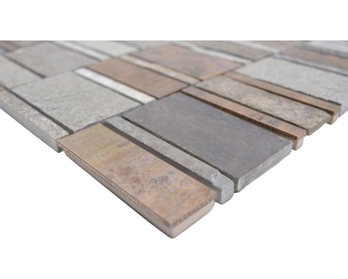 Mosaikfliese aus Naturstein und Metall