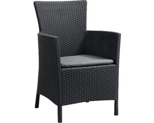 Fauteuil de jardin en polyrotin avec accoudoirs et coussin d''assise