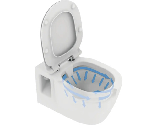Wand-Tiefspültoilette mit offenem Spülrand und Spülstromanzeige