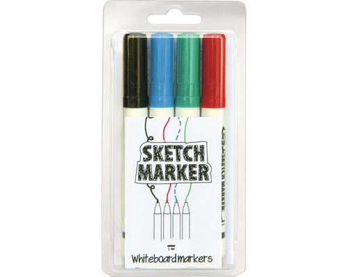 Vier Whiteboardmarker in einer Verpackung