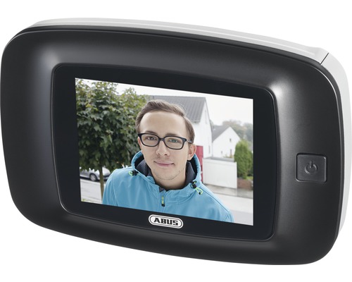 ABUS Türspion mit digitalem Display zeigt eine Person vor der Haustür