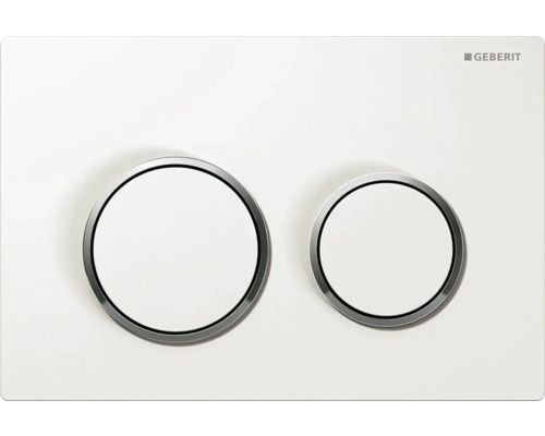 Plaque de commande GEBERIT Omega 20 plaque blanc brillant / bouton blanc brillant / anneau décoratif chrome 115.085.KJ.1