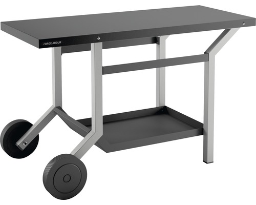 Table roulante Forge Adour pour barbecue Plancha en acier inox noir-gris mat Table de grill avec surface de rangement et roulettes