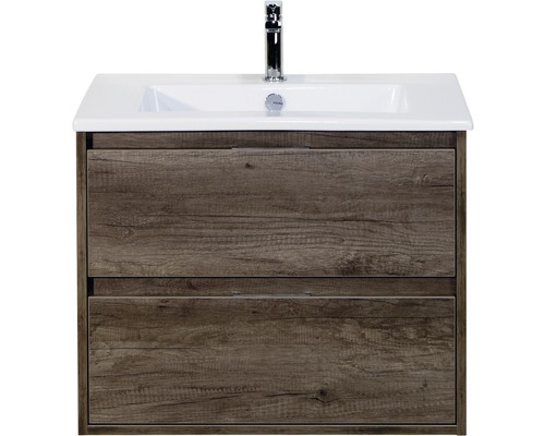 Set de meubles de salle de bains sanox Porto 70 cm nebraska oak 2 pièces meuble bas avec lavabo en céramique