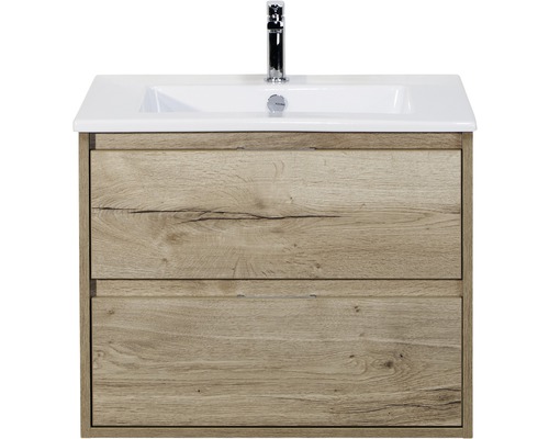 Set de meubles de salle de bains sanox Porto 70 cm chêne nature 2 pièces meuble bas avec lavabo en céramique