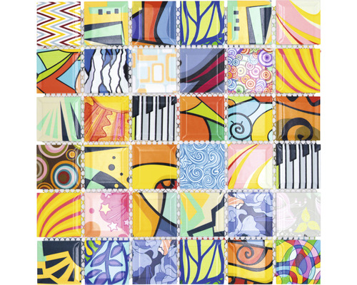 Keramikmosaik Quadrat mix art 29.1x29.1 cm bunt Mosaikfliesen mit abstraktem Muster