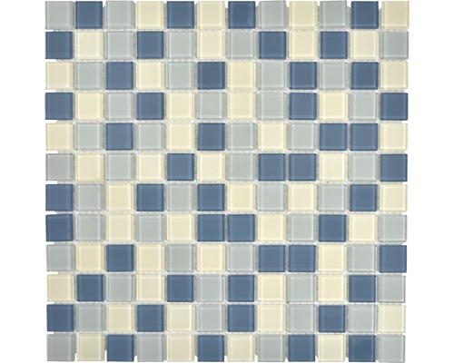 Mosaïque en verre cm4SE1M CRYSTAL BLANC/ARGENT/GRIS 30x30 cm Mosaïque avec carreaux de verre carrés