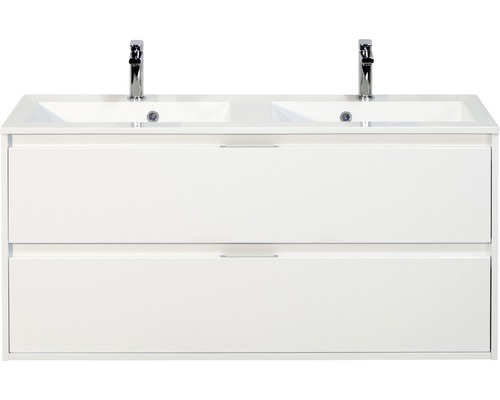Badmöbel-Set sanox Porto 120 cm weiss hochglanz 2-teilig Unterschrank inkl. Mineralgussdoppelwaschbecken