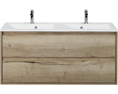 Badmöbel-Set sanox Porto 120 cm eiche natur 2-teilig Unterschrank inkl. Mineralgussdoppelwaschbecken