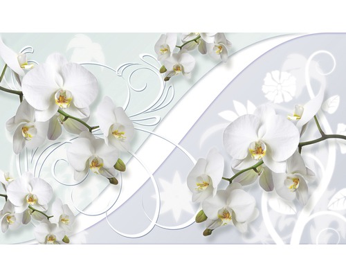 Fototapete Vlies 1206 VEXXL Weisse Orchidee Dekor 3-tlg. 312 x 219 cm Dekorative Tapete mit Orchideenmuster