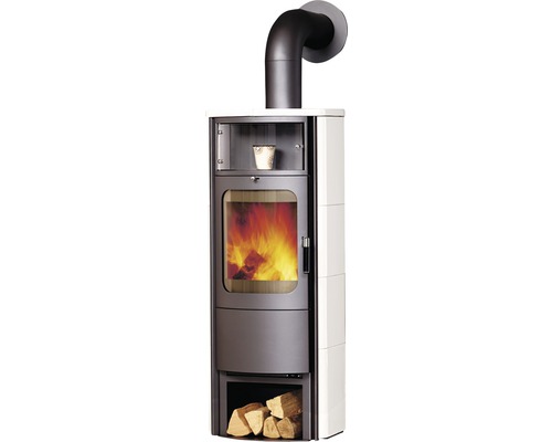 Kaminofen Hark Opera-B Grande Keramik weiss 7 kW mit Holzfach und Wärmefach