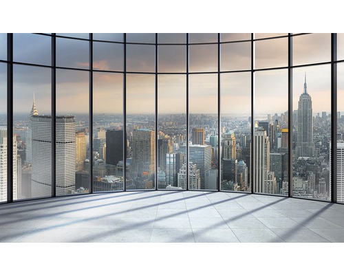 Papier peint panoramique Papier NY fenêtre Skyline 254x184 cm