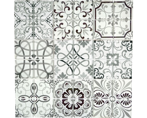 Glasmosaik CM Germany Crystal 30x30 cm weiss-grau-schwarz Mosaikfliesen mit unterschiedlichen Mustern
