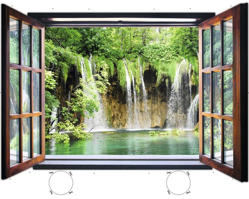 Fototapete Vlies 1961VEZ4XL Fenster Wasserfall 2-tlg. 201 x 145 cm