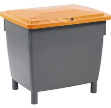Poubelle grise en plastique avec couvercle et pieds orange