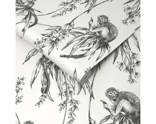 Rouleau de papier peint avec motif de singes et de plantes