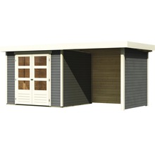 Gartenhaus Karibu Kodiak 3 mit Anbau, Rück- und Seitenwand 508 x 238 cm terragrau