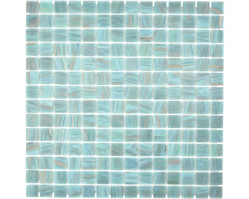 Glasmosaik GMGS454749 türkis gold 30,5x30,5 cm Mosaikfliese mit quadratischen, glänzenden Elementen