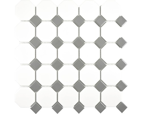 Mosaïque en céramique OCTAG469 BLANC MAT/MÉTALLISÉ BRILLANT 29,5x29,5 cm