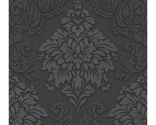 Papier peint intissé 36898-4 Metropolitan Damask noir argent Papier peint avec motif ornemental floral