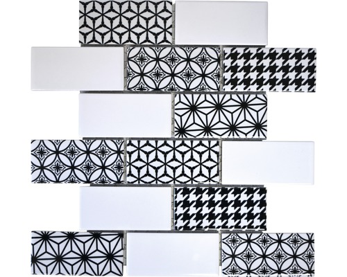 Mosaïque en céramique SW MISTO W BLANC BRILLANT 28,3x29,1 cm Carreaux décoratifs avec motifs géométriques et floraux