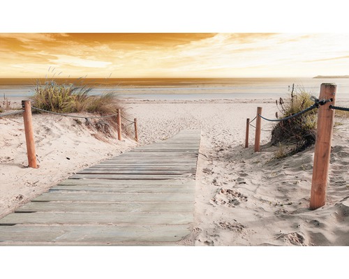 Papier peint panoramique intissé passerelle de plage II 312x219 cm Passerelle en bois menant à la plage avec poteaux et cordes