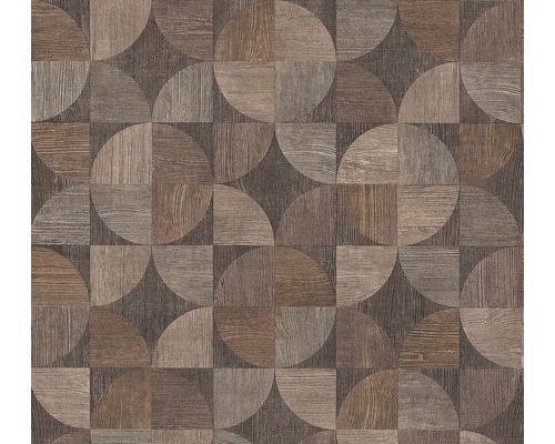 Papier peint intissé 36913-1 Metropolitan design bois marron Motif graphique composé de carrés de bois et de segments de cercle
