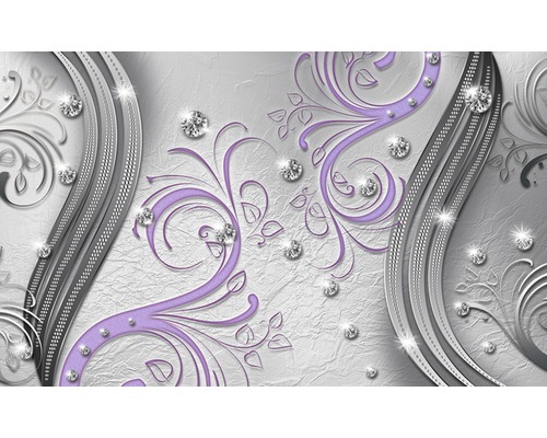 Fototapete Vlies 2043 VEXXL Diamant Violett 3-tlg. 312 x 219 cm Tapete mit floralen Ornamenten und Strasssteinen