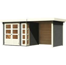 Gartenhaus Karibu Naomi 3 mit Anbau 2,4 m, Rück- und Seitenwand 508 x 238 cm terragrau