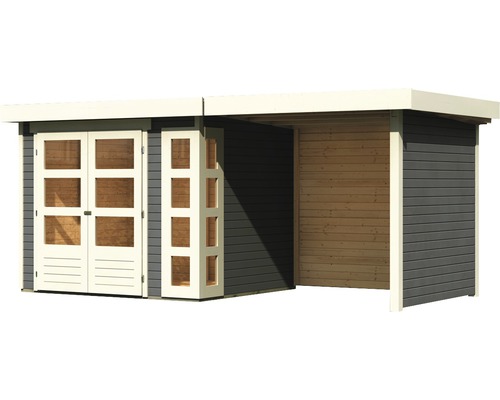 Abri de jardin avec porte double et annexe latérale
