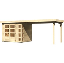 Abri de jardin Karibu Naomi 3 avec extension latérale de 2,8 m 528,5 x 238 cm naturel
