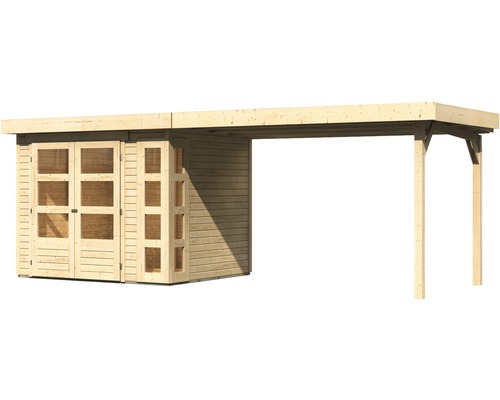 Holzgartenhaus mit Doppeltür und Carport