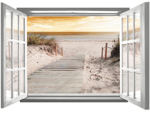 Papier peint panoramique intissé fenêtre passerelle de plage 201x145 cm