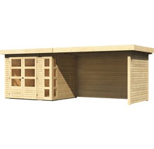 Holzgartenhaus mit Flügeltüren und Anbau