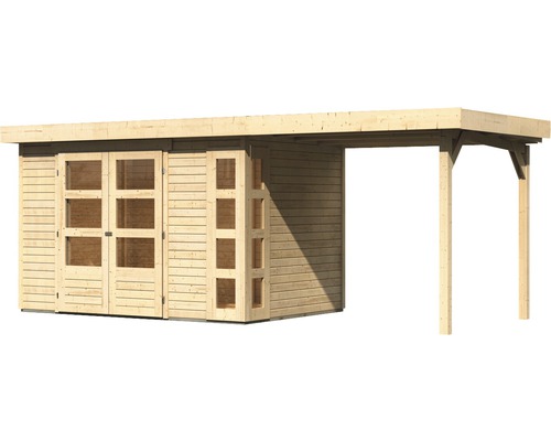 Abri de jardin en bois avec double porte et carport