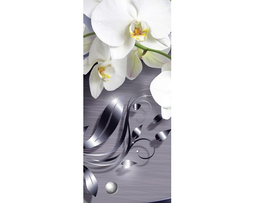 Papier peint panoramique intissé 2159 VET Papier peint de porte orchidée blanche gris 1 pce 91 x 211 cm