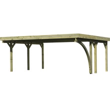 Holzcarport mit Flachdach und mehreren Stützpfosten