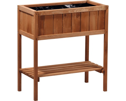 Jardinière sur pieds en bois avec étagère