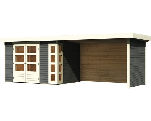 Holzgartenhaus mit Doppeltür und Anbau