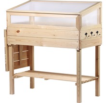 Jardinière surélevée en bois avec serre adossée, étagère de rangement et crochets