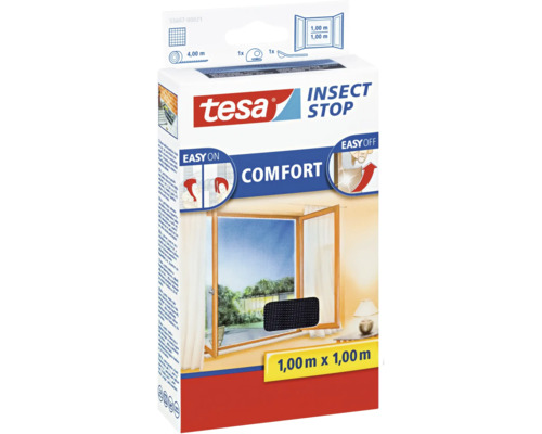 Fliegengitter für Fenster tesa Insect Stop Comfort ohne Bohren anthrazit 100x100 cm