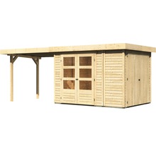 Abri de jardin en bois avec auvent et portes doubles