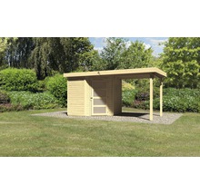 Abri de jardin en bois avec auvent dans le jardin