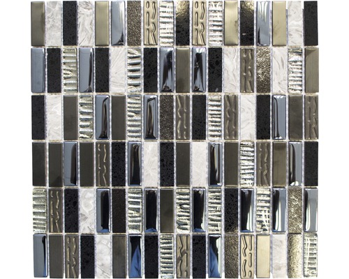 Glasmosaik mit Naturstein XCM SM58 Grau 29,8x30,4 cm